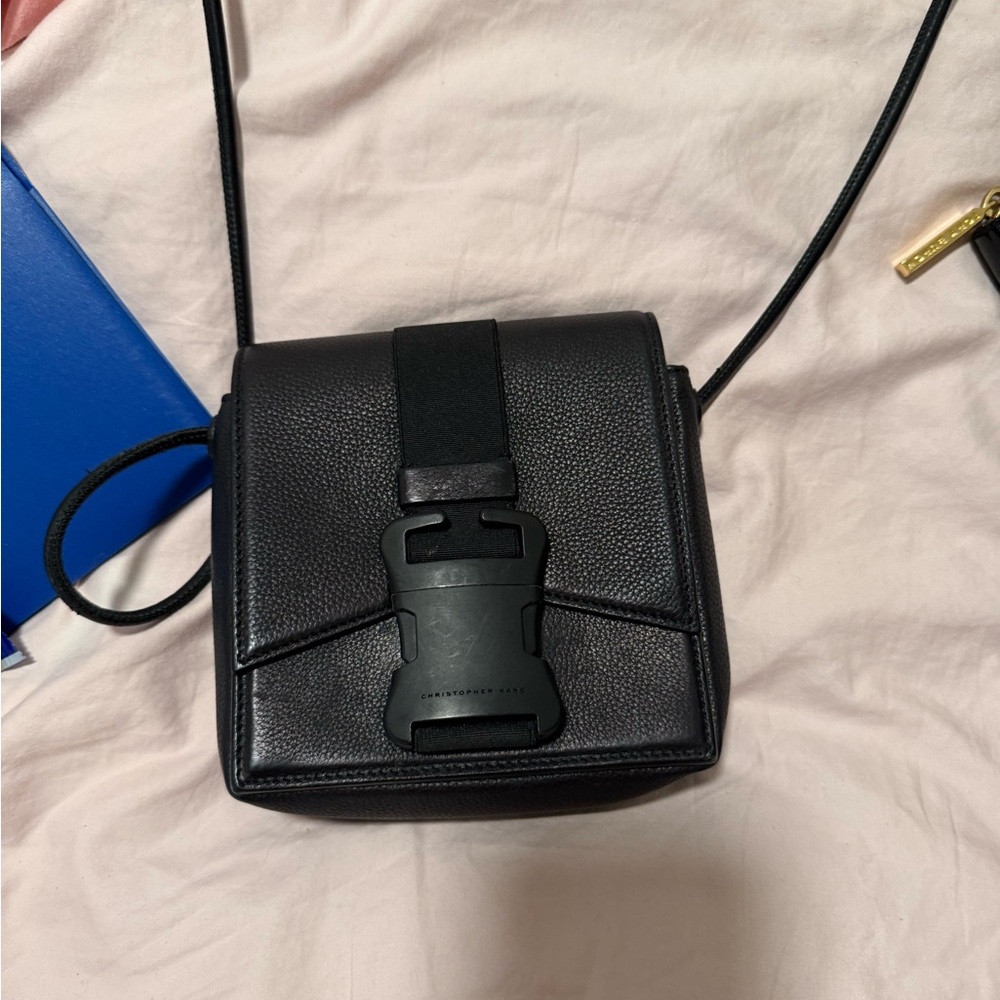 Christopher Kane Black Leather Buckle Crossbody Bag